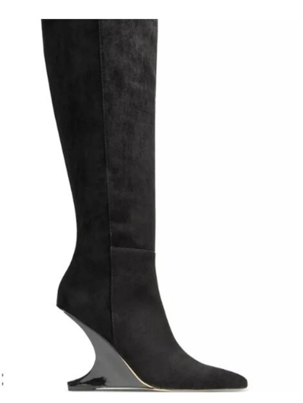 AAJ Black Knee-High Sculpted Wedge Boot NEW IN BOX Sz 8.5